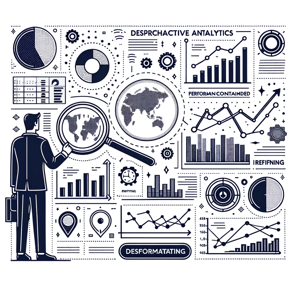 Descriptive analytics interpreting historical data to analyze patterns, assess performance, and enhance business operations