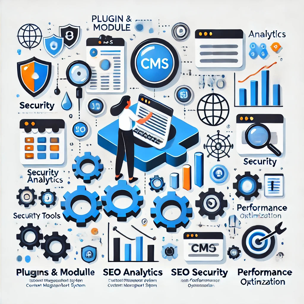 CMS plugin and module integration enhancing performance, security, and analytics for optimized content management