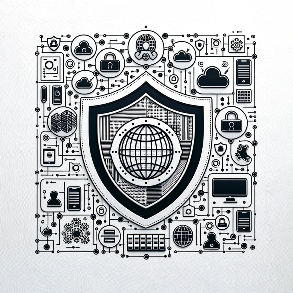 Cyber Security shield icon representing global data protection and secure cloud services."