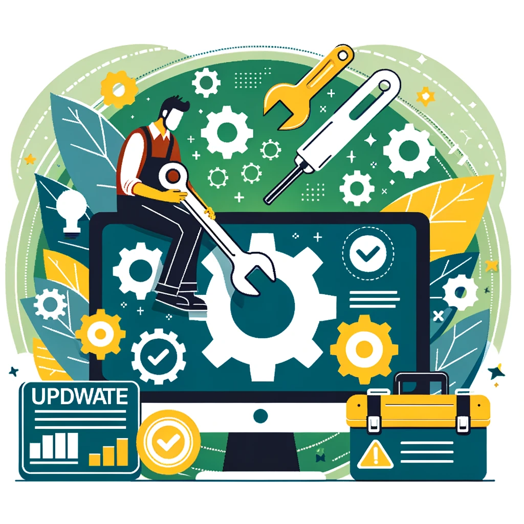 software maintenance process with tools and update icon